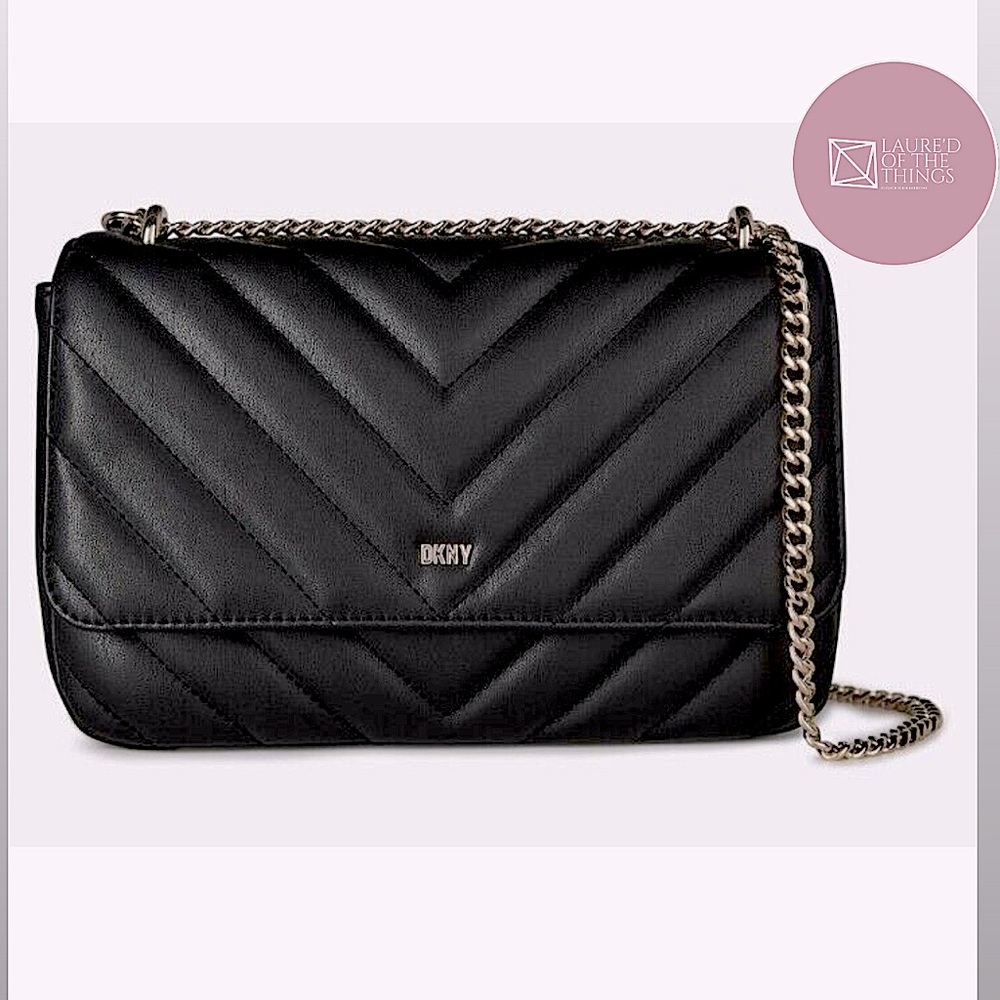 NWT DKNY Black Veronica Large Quilted Shoulder/Crossbody Bag with Flap